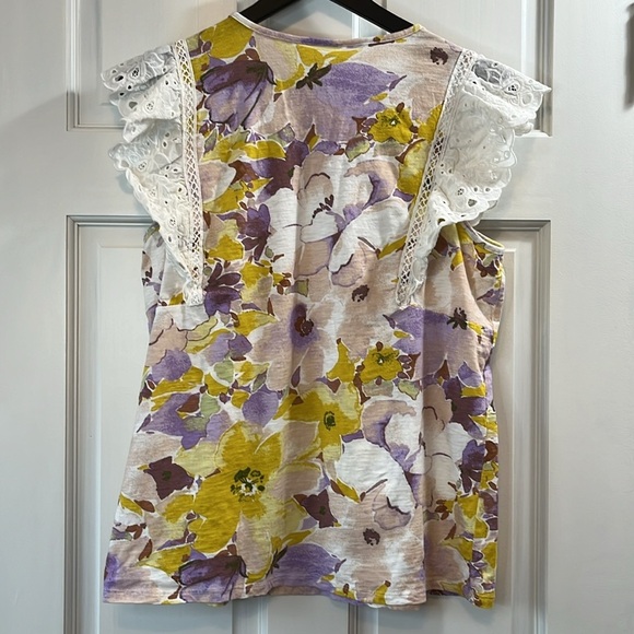 Lauren Conrad Floral Watercolor Eyelet Flutter Sleeve - Size 0X - Picture 4 of 8